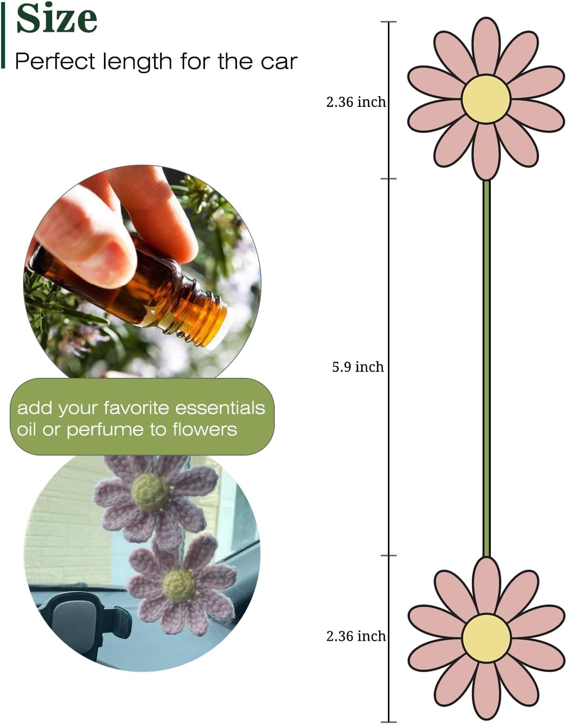 Crochet Daisy Car Accessory Hanging Charm Pink