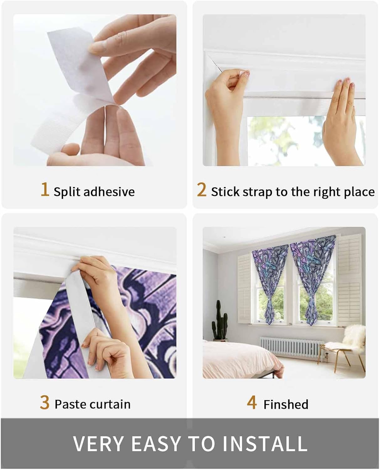 Purple Blue Teal Butterfly Self Adhesive Curtains for Windows