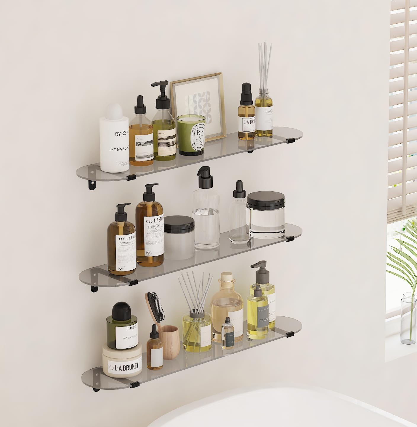 Whitebeach Tempered Glass Floating Shelves 3 Pack for Bathroom Kitchen Living Room