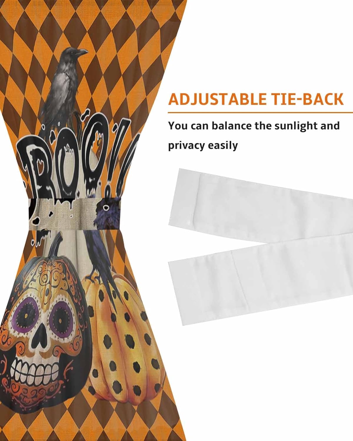 Halloween French Door Curtain 54x40 Sheer with Tieback