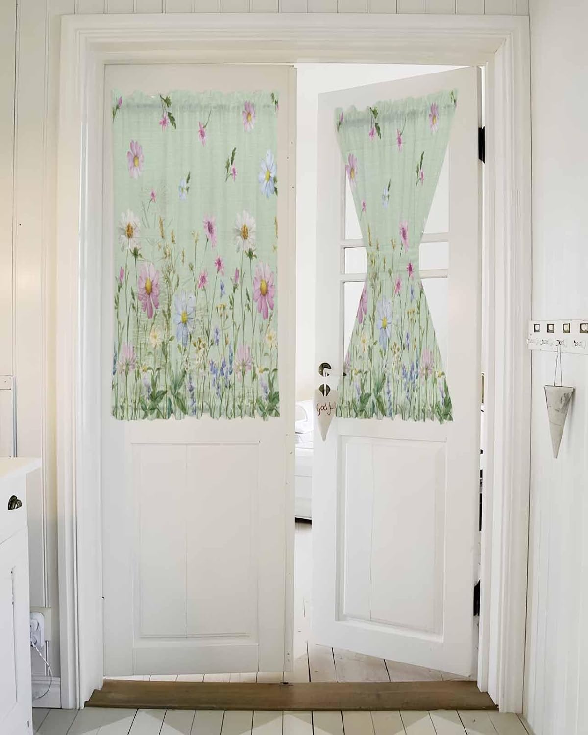 Flower Green French Door Curtain with Tieback