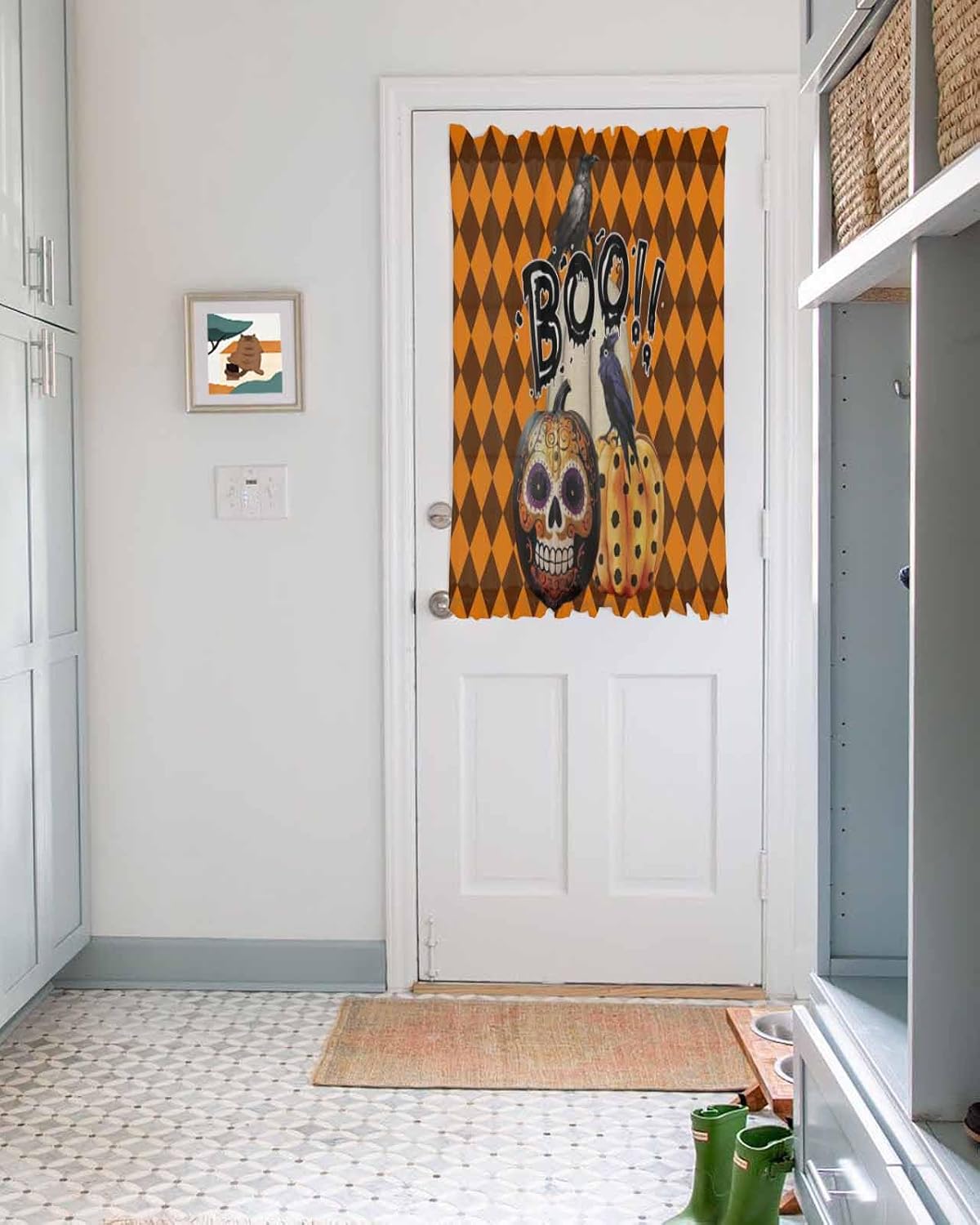 Halloween French Door Curtain 54x40 Sheer with Tieback