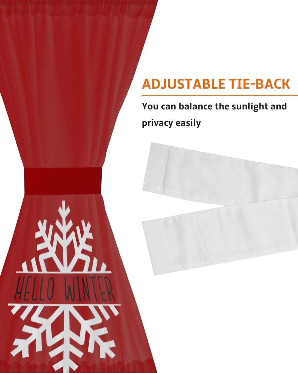 Hello Winter French Door Curtain 54x40 with Snowflake Red Christmas Design