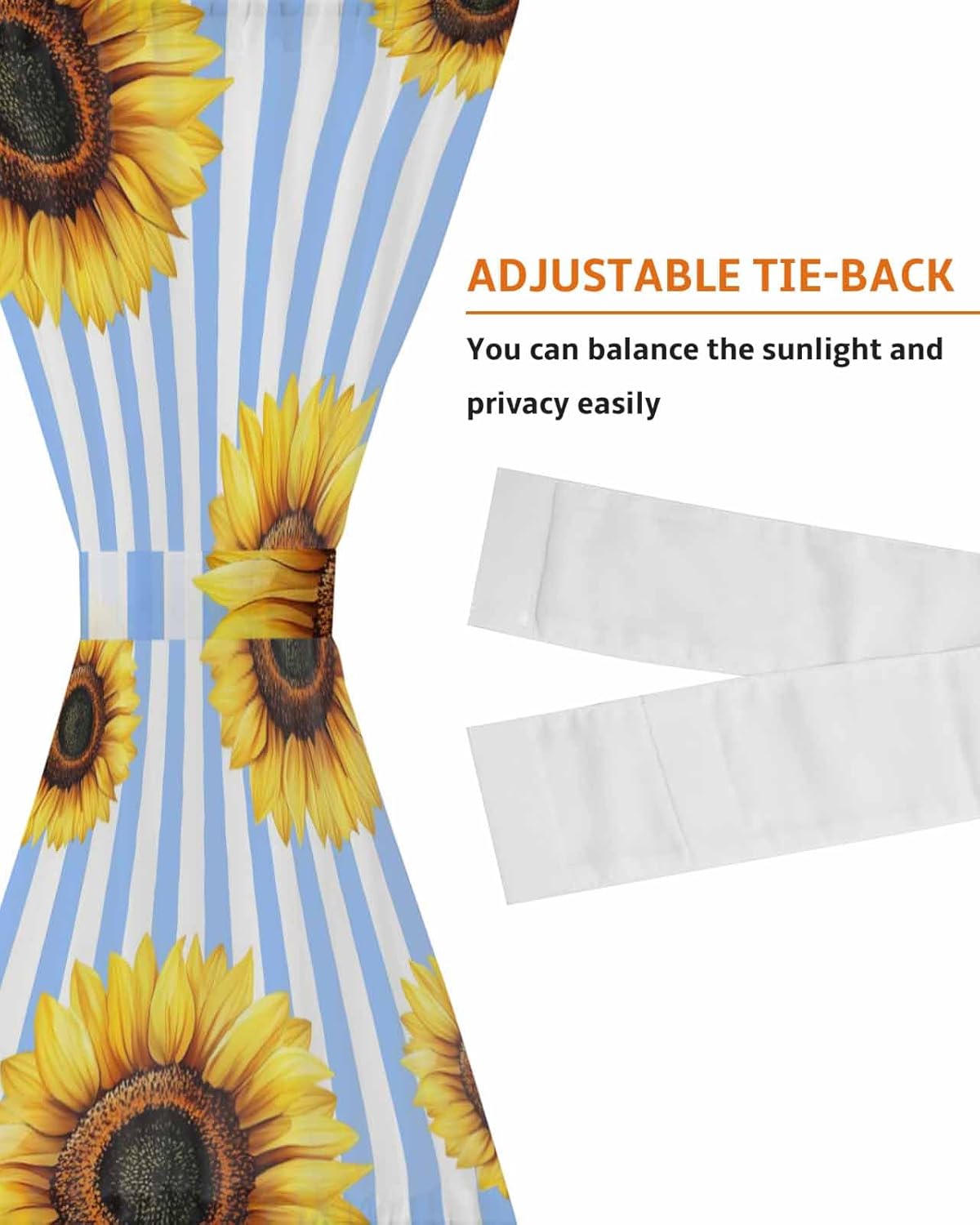 Blue Stripes Sunflower French Door Curtain