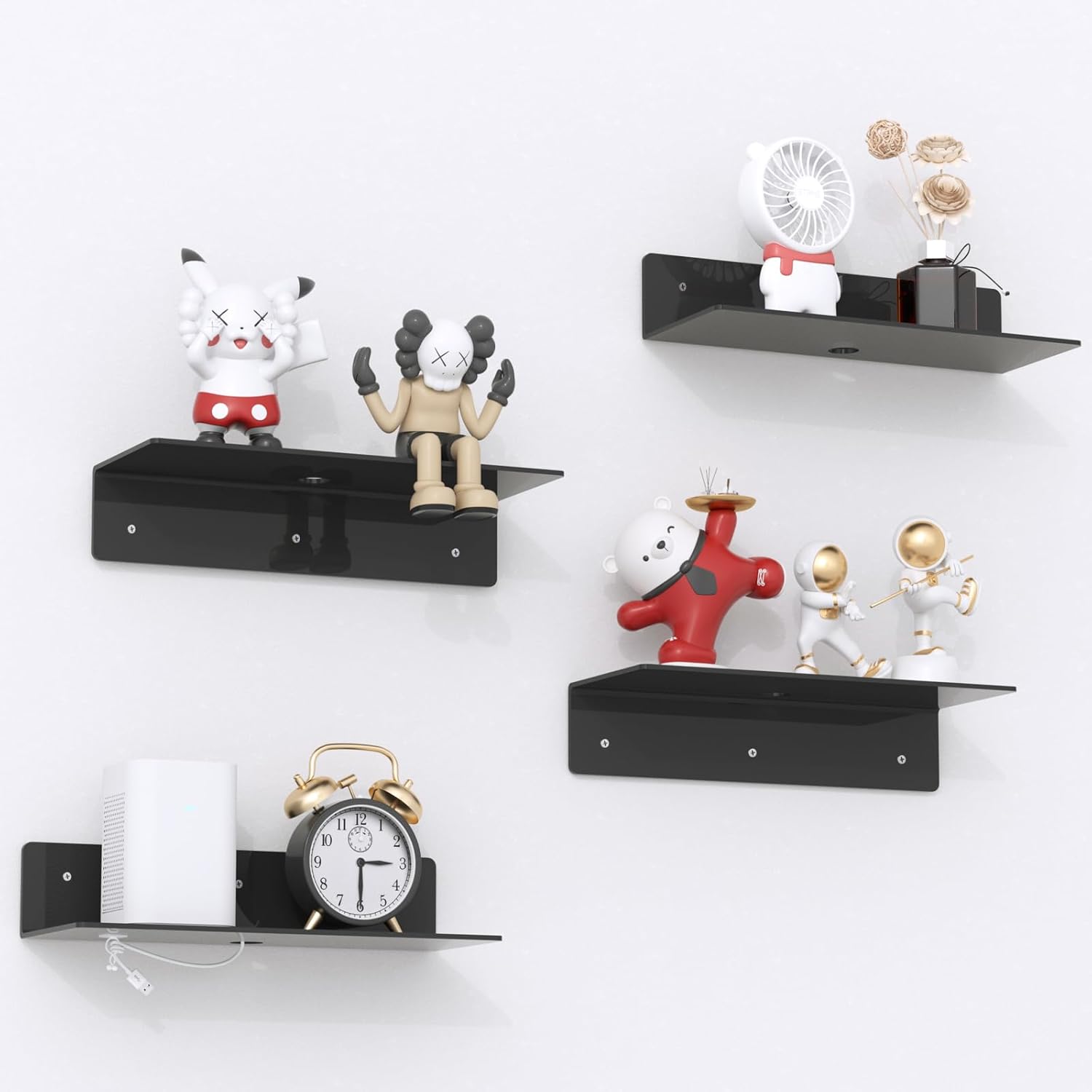 12 Inch Black Acrylic Floating Shelves 4 Pack