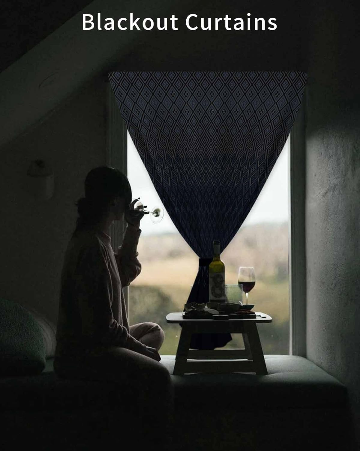 Yomandocix Blue Grey Ombre Geometric Self Adhesive Curtains 47x63 Inches