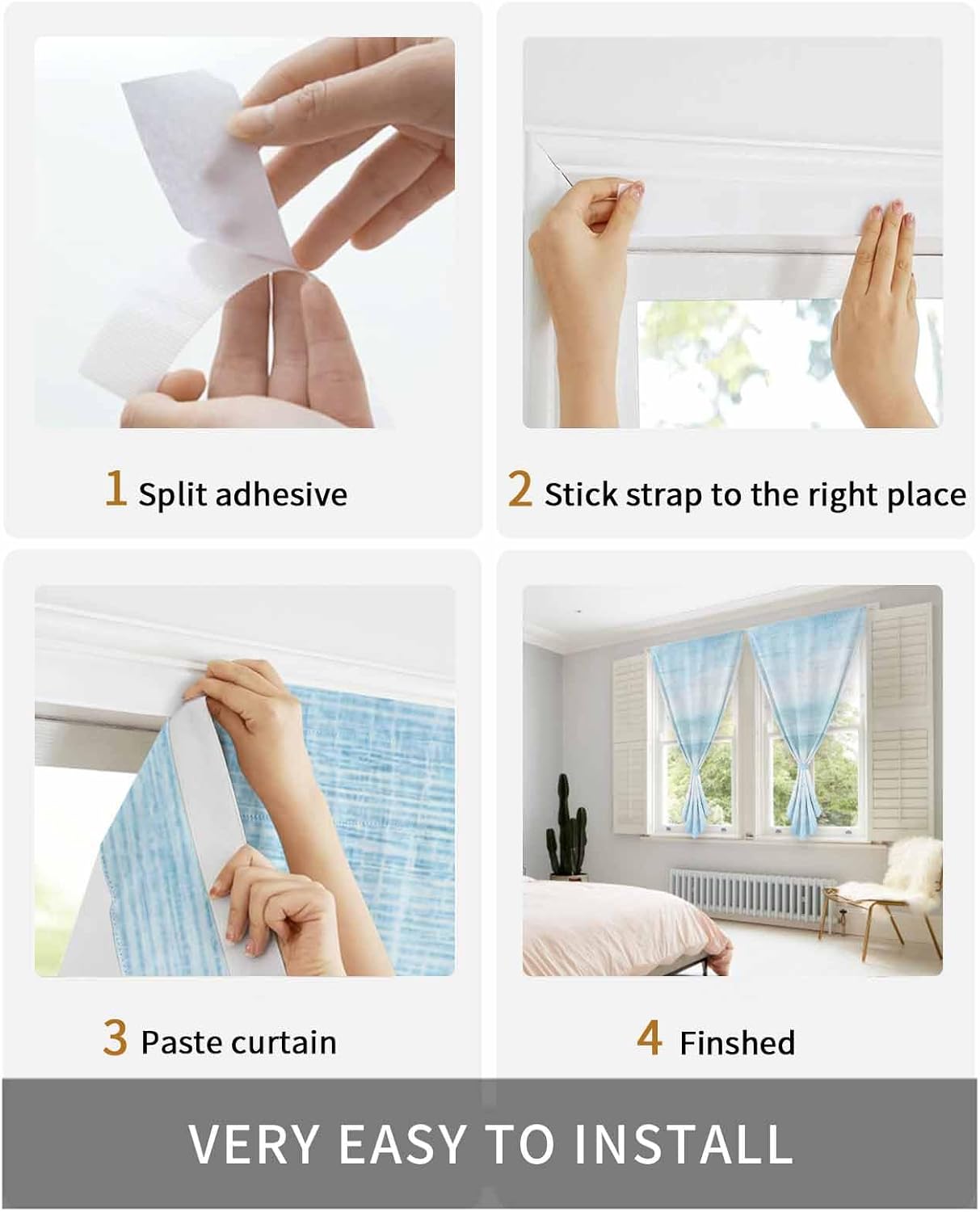 Gradient Aqua Blue Self Adhesive Curtains for Windows