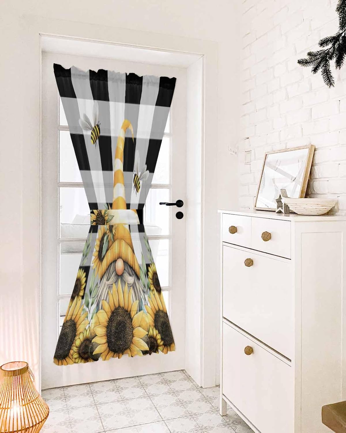 Yellow Dwarf French Door Curtain with Sunflower Hat Design