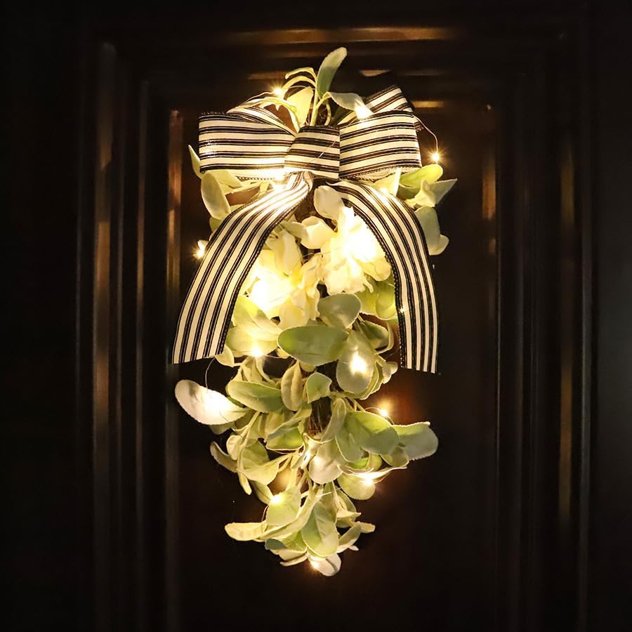 Artificial Eucalyptus Teardrop Wreath with Ribbon