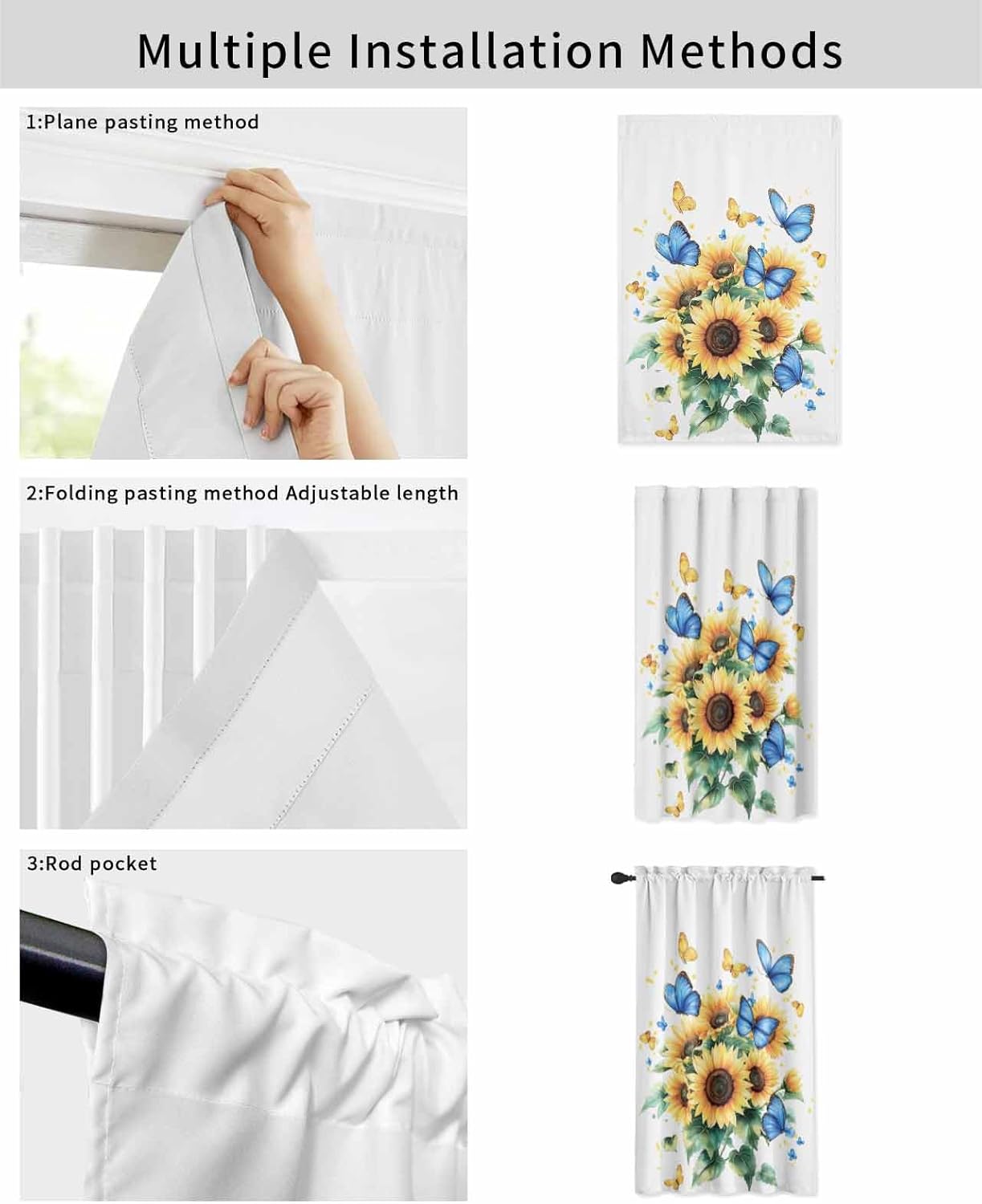 Sunflower Butterfly Self Adhesive Blackout Curtains 47x84 Inches