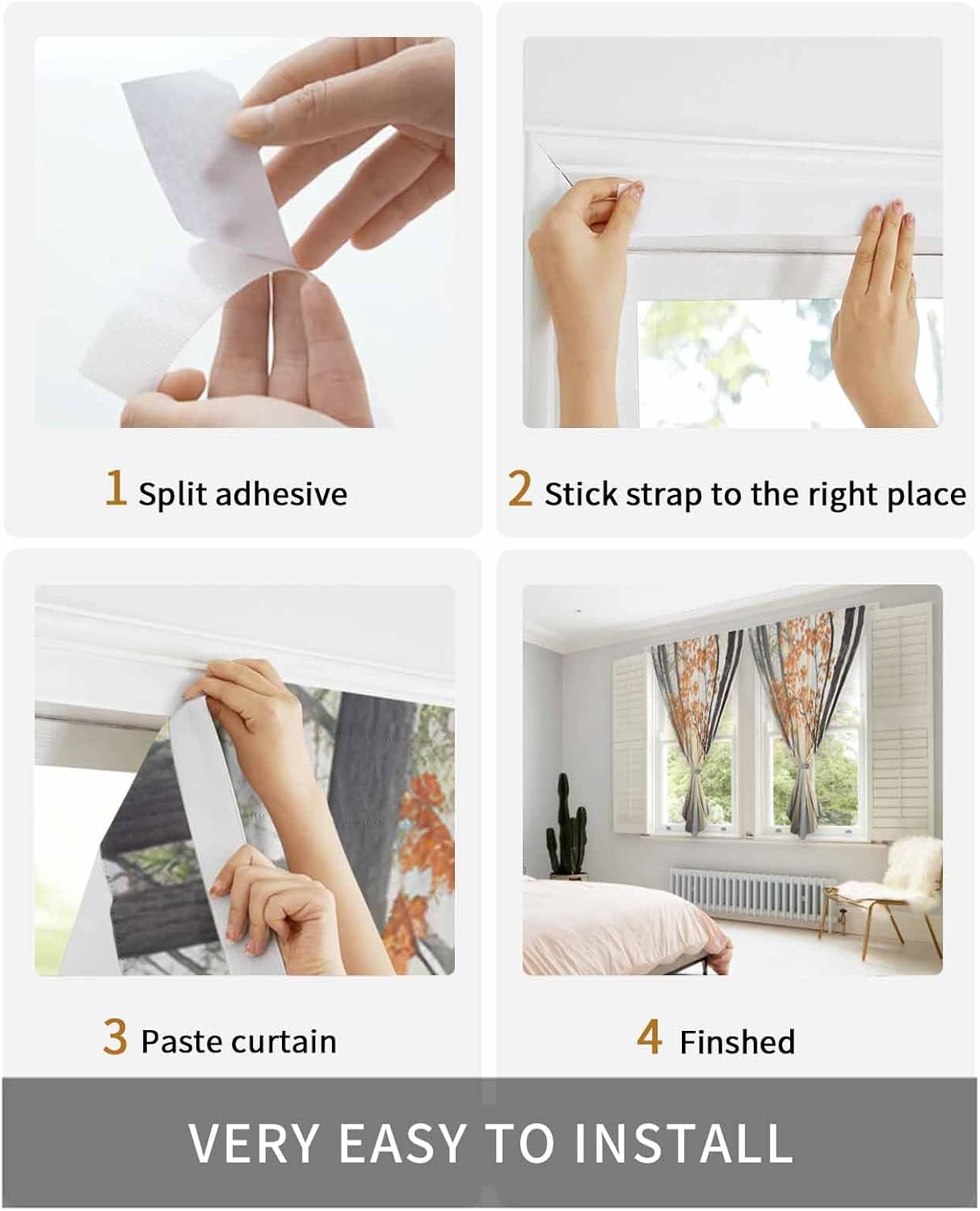Orange Botanical Self Adhesive Blackout Curtains for Windows