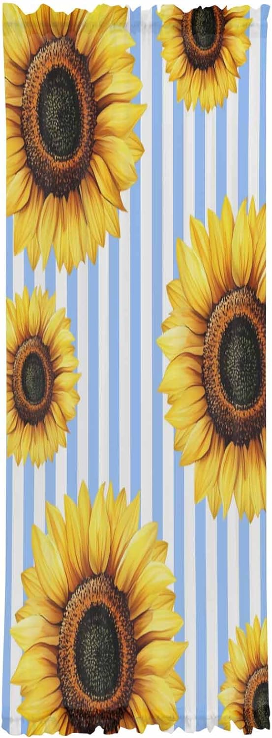 Blue Stripes Sunflower French Door Curtain