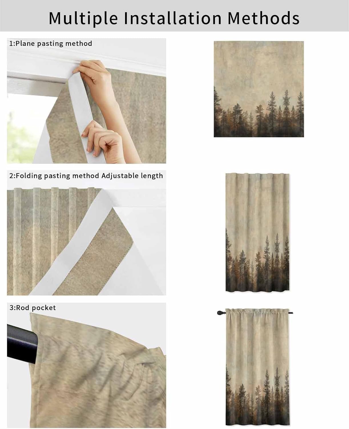 Forest Tree Self Adhesive Blackout Curtains for Windows