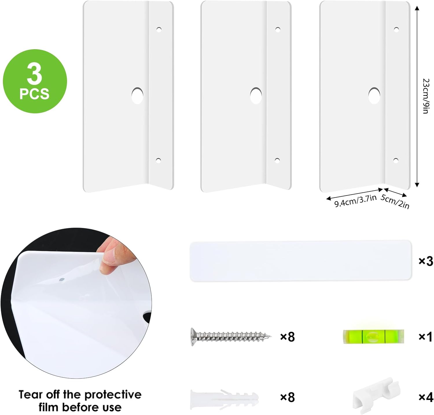 Fixwal Acrylic Floating Shelves Set of 3 White