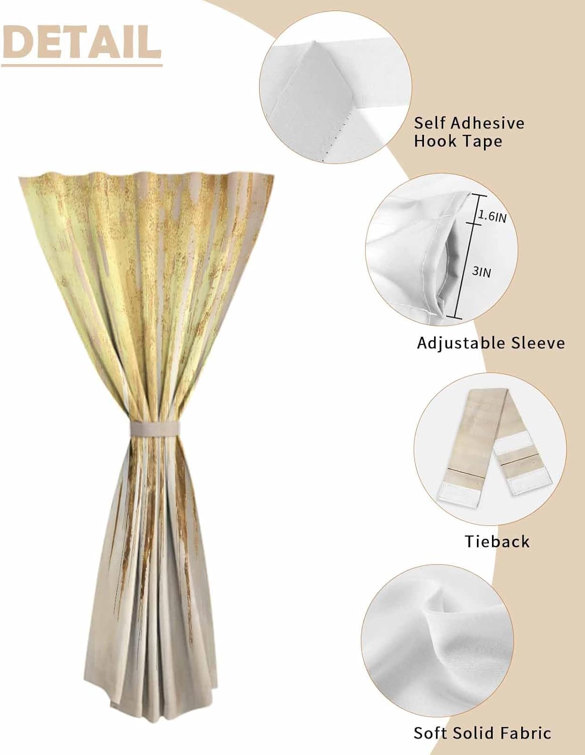 Abstract Gold Self Adhesive Privacy Curtains for Windows and Doors
