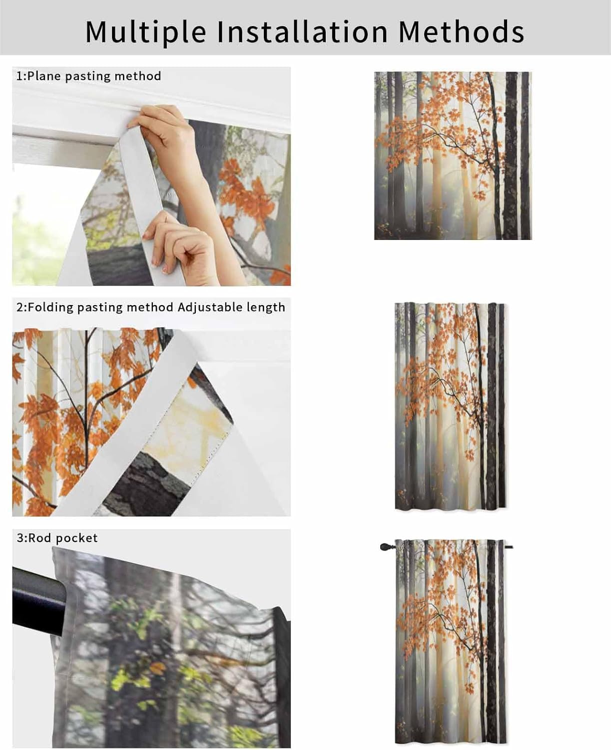 Orange Botanical Self Adhesive Blackout Curtains for Windows