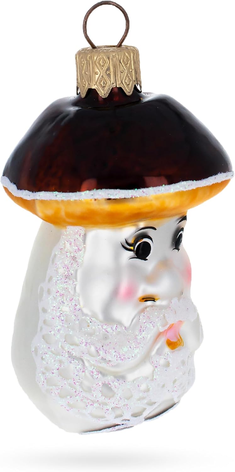 Mushroom Grandpa Glass Christmas Ornament 1