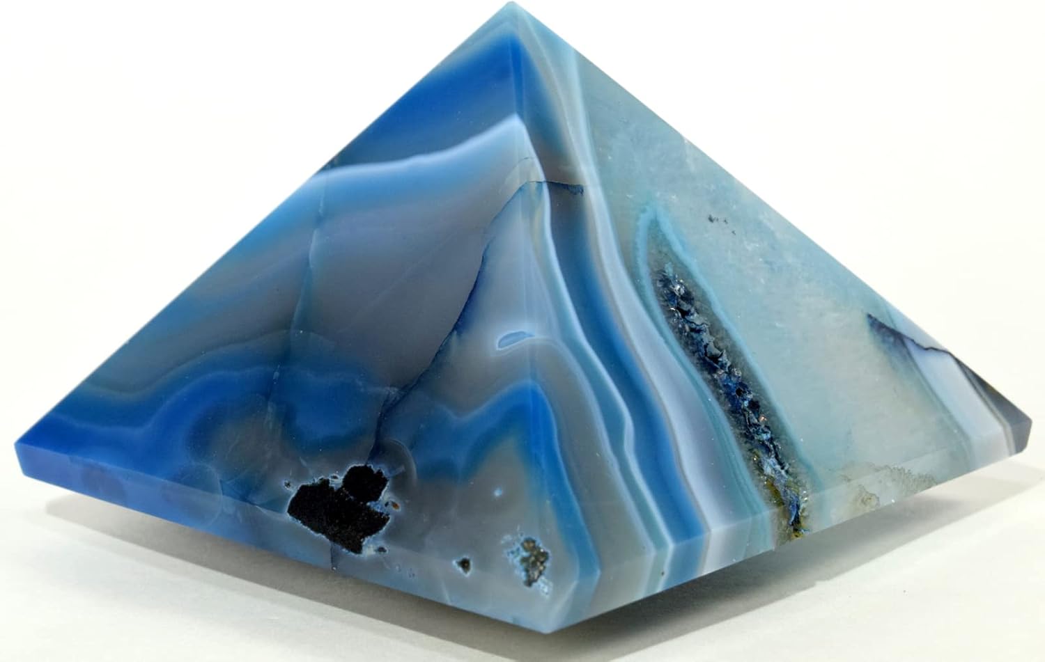 28 Inch Dyed Blue Agate With Quartz Druzy Pyramid - India Collectible Specimen