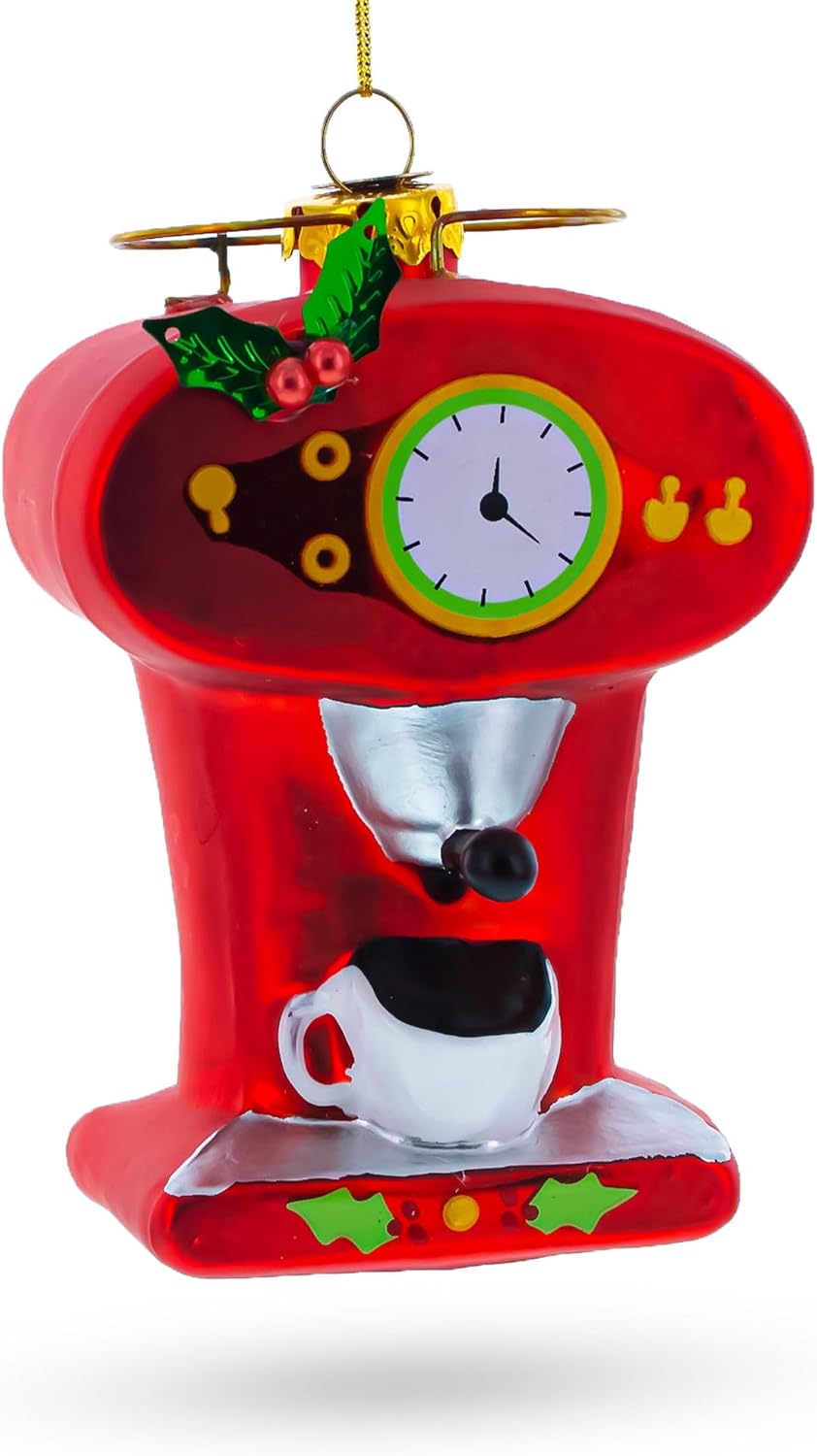 Vintage Red Espresso Machine Glass Christmas Ornament