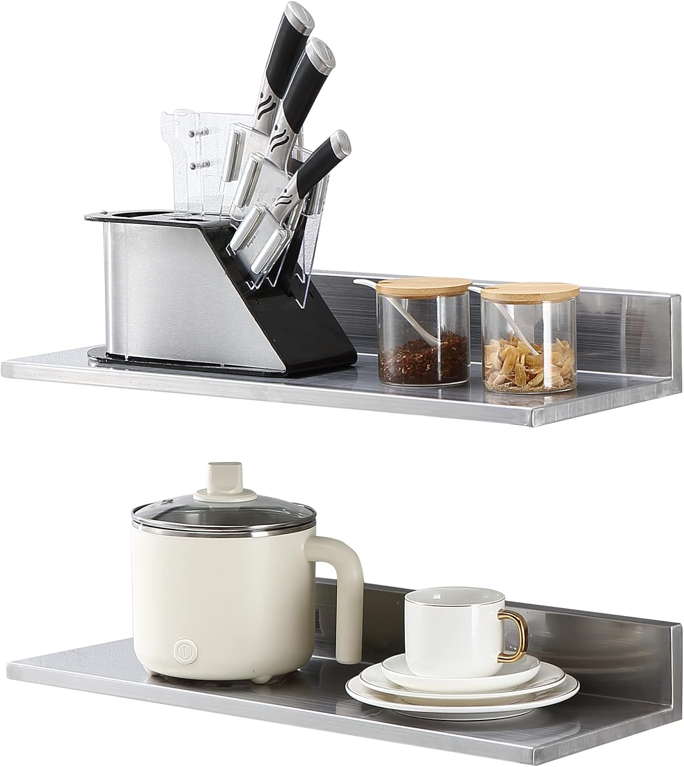 Happybuy 86 x 24 Stainless Steel Floating Shelf with Backsplash
