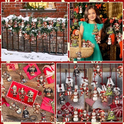 Soaoo 36 Pcs Horror Wooden Hanging Decoration Set