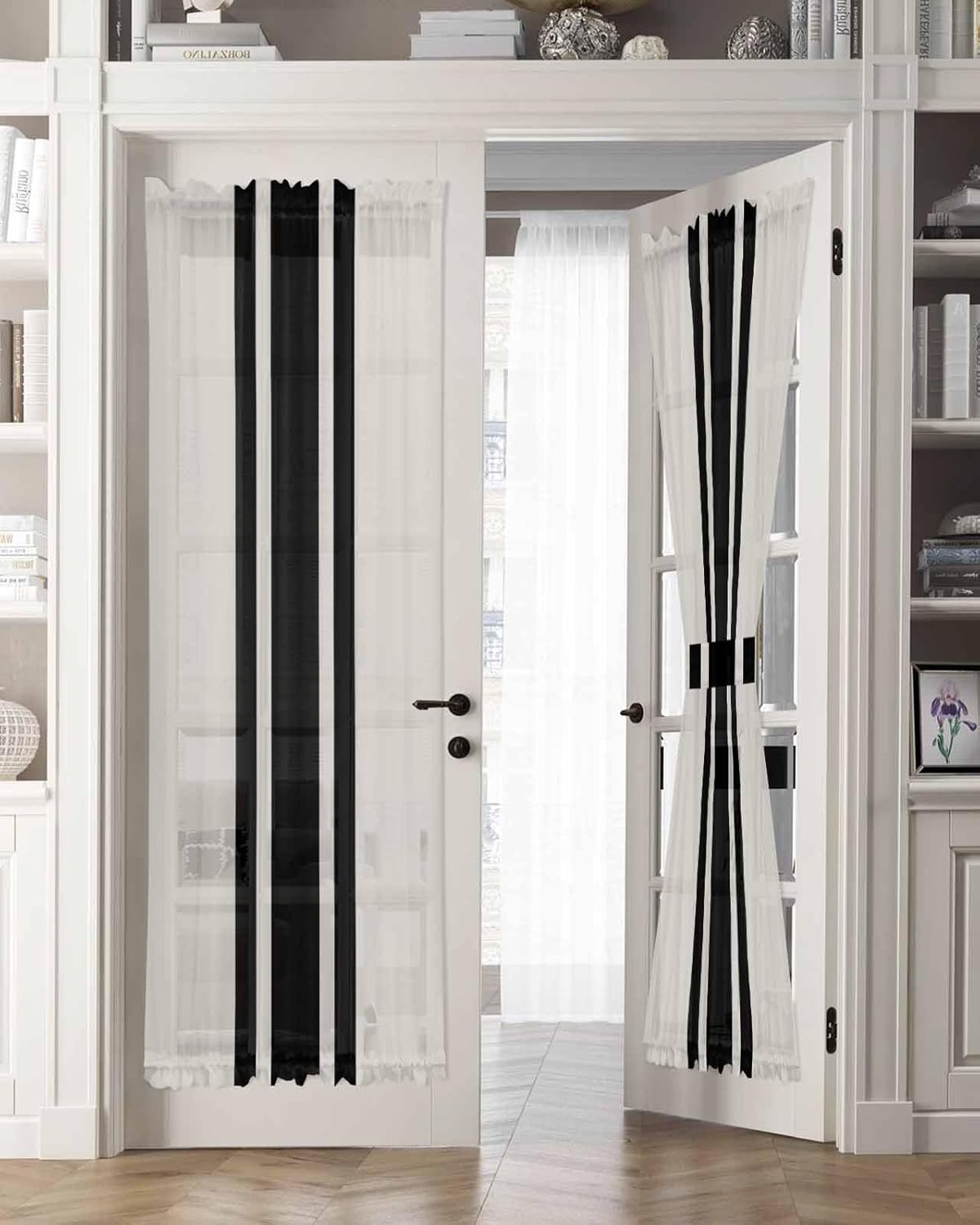 Farm Simple Geometric Black Stripes French Door Curtain Panel