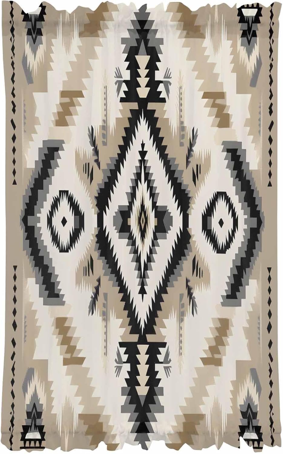 Light Brown Boho French Door Curtain with Rod Pocket and Tieback