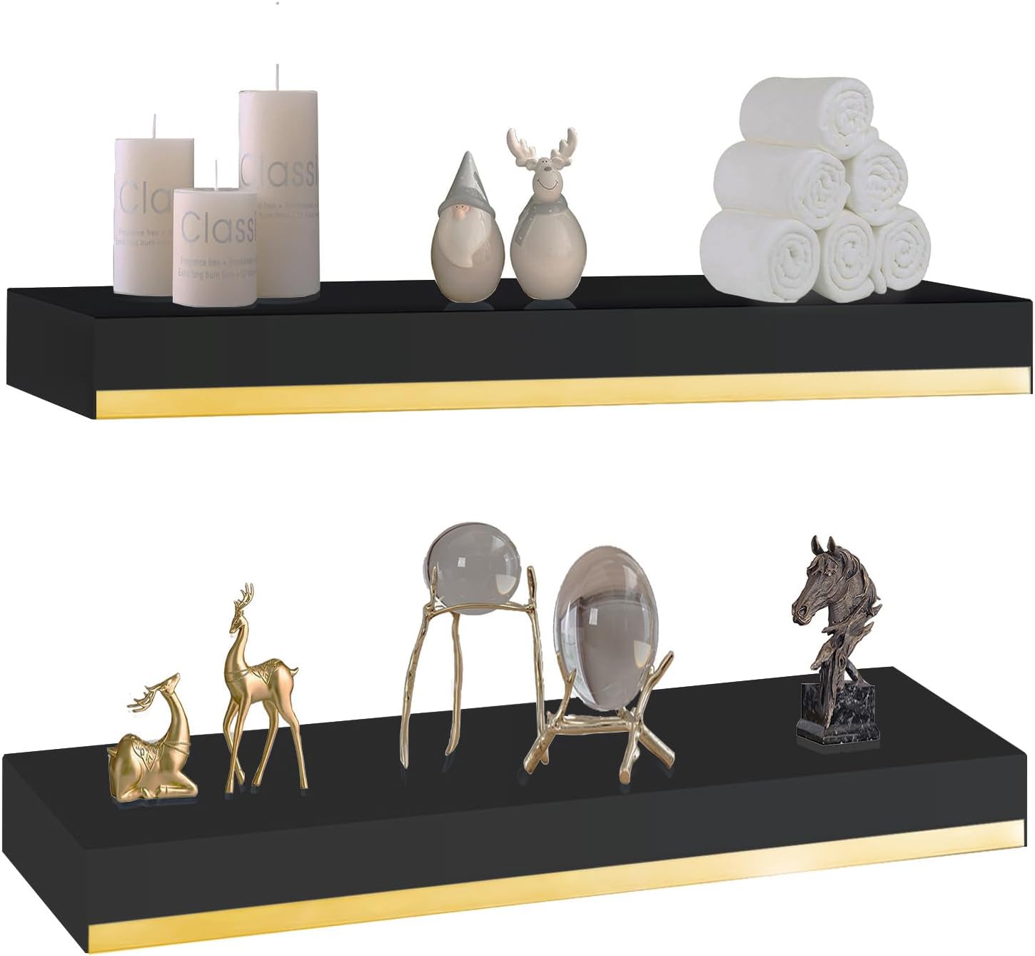 Thick 178 in Black and Gold Floating Shelves Set of 2