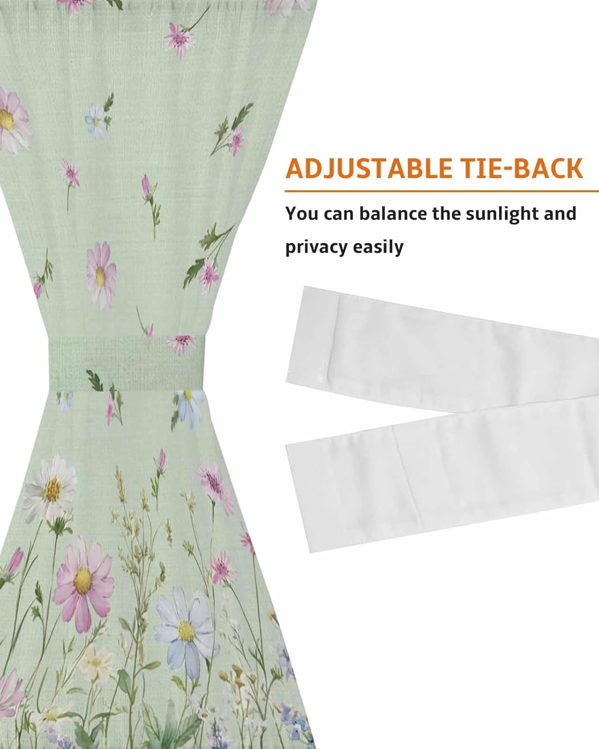 Flower Green French Door Curtain with Tieback