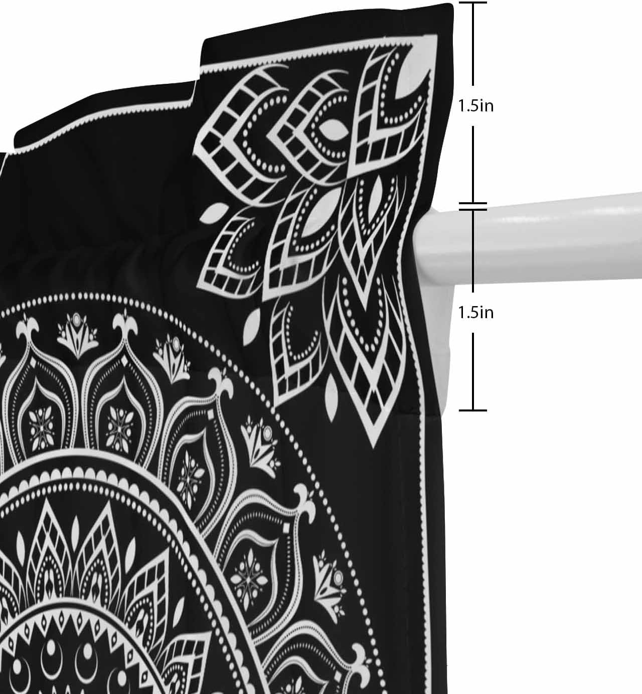 Black Boho French Door Curtain with Rod Pocket