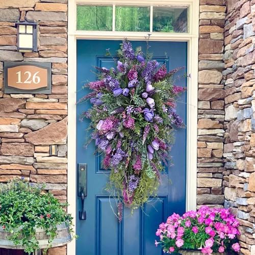 Tulip Teardrop Wreath for Front Door Spring Decor