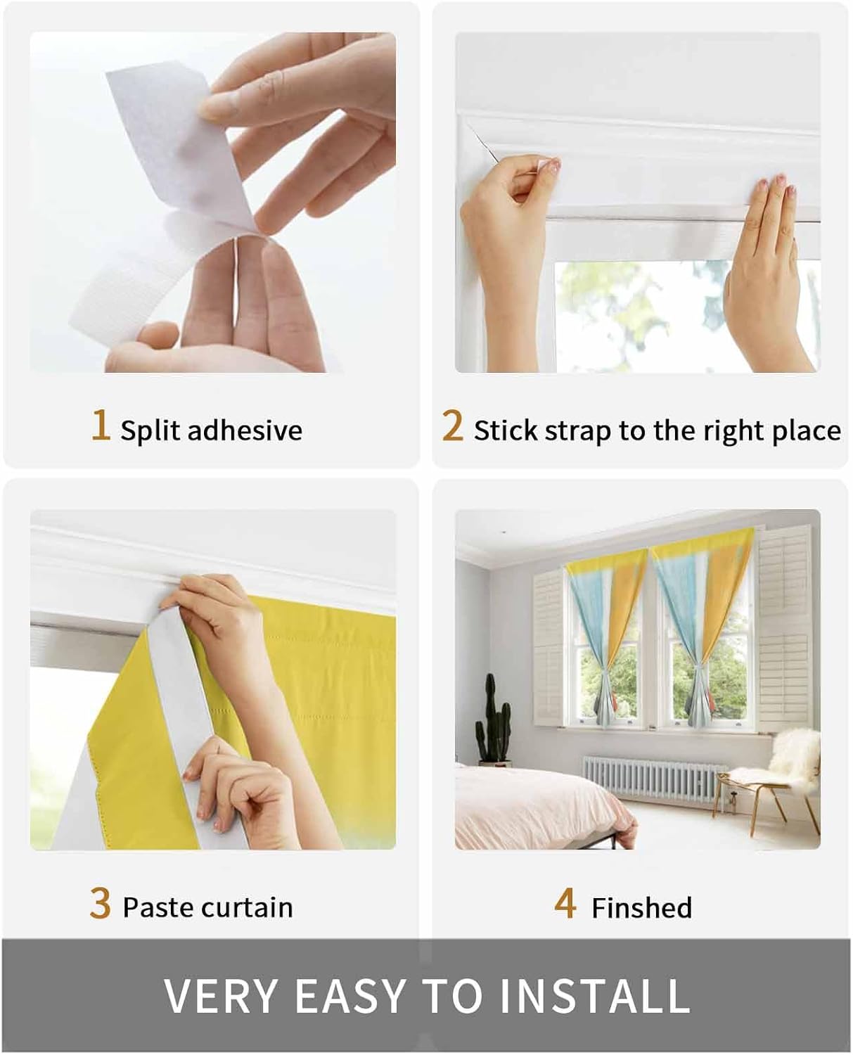 Self Adhesive Portable Curtains for Windows 47x72 Inches