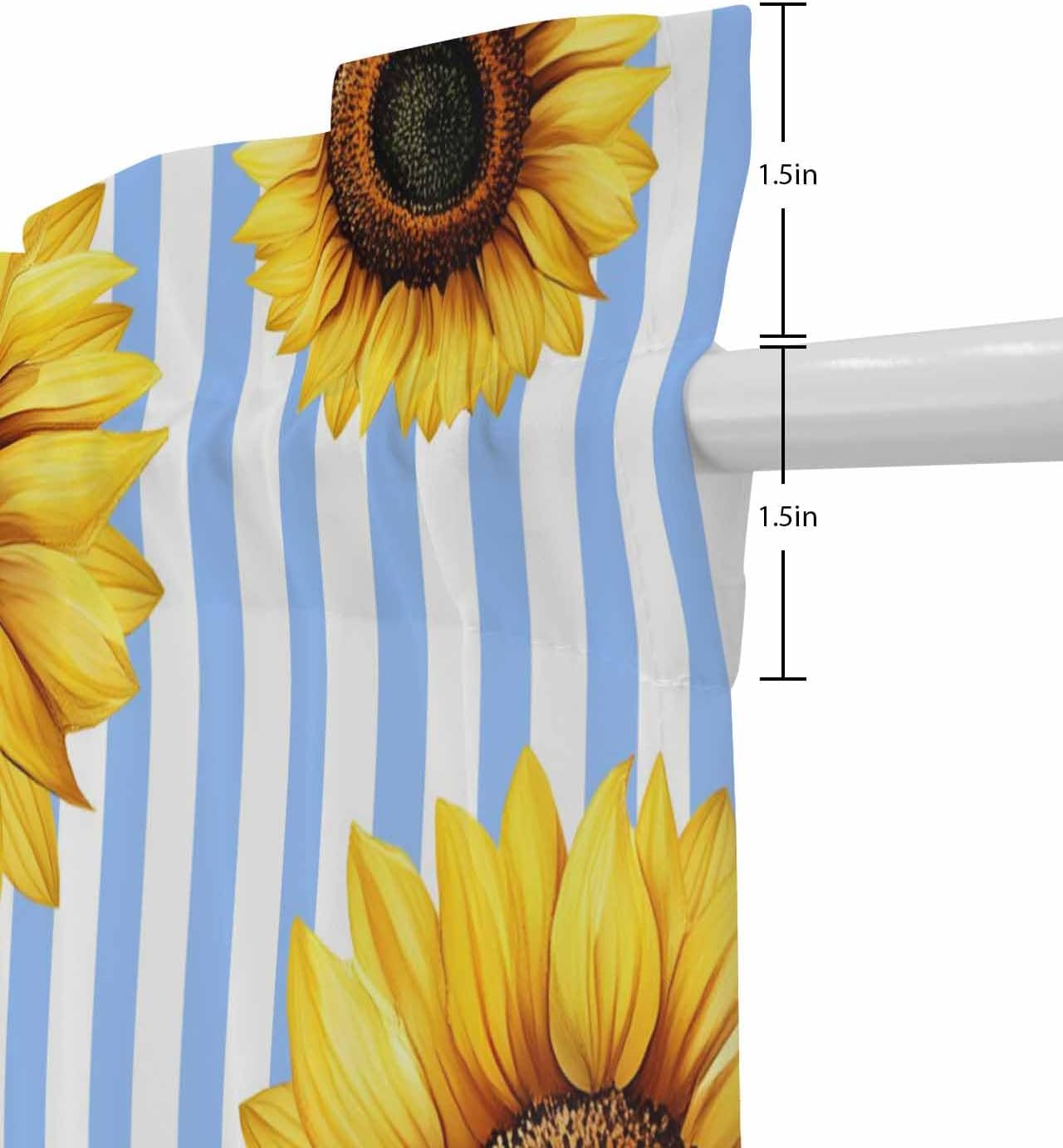 Blue Stripes Sunflower French Door Curtain
