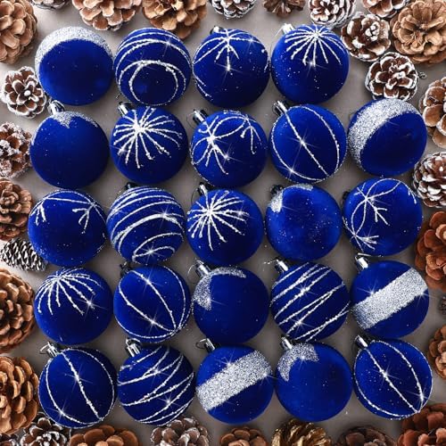 Namalu 24 Pcs Velvet Glitter Christmas Balls Set