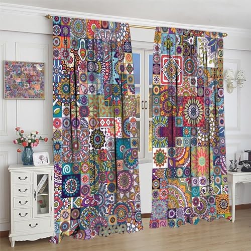 Focusbrite Boho Floral Blackout Curtains Set 2 Panels 42x45 Inches