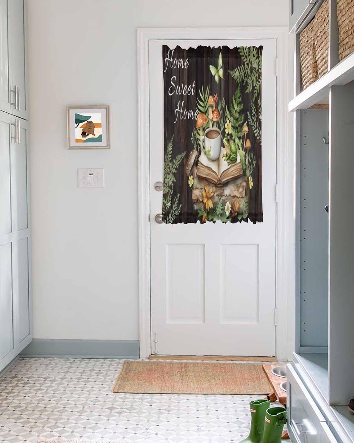 Forest Frog French Door Curtain Green Botanical Design