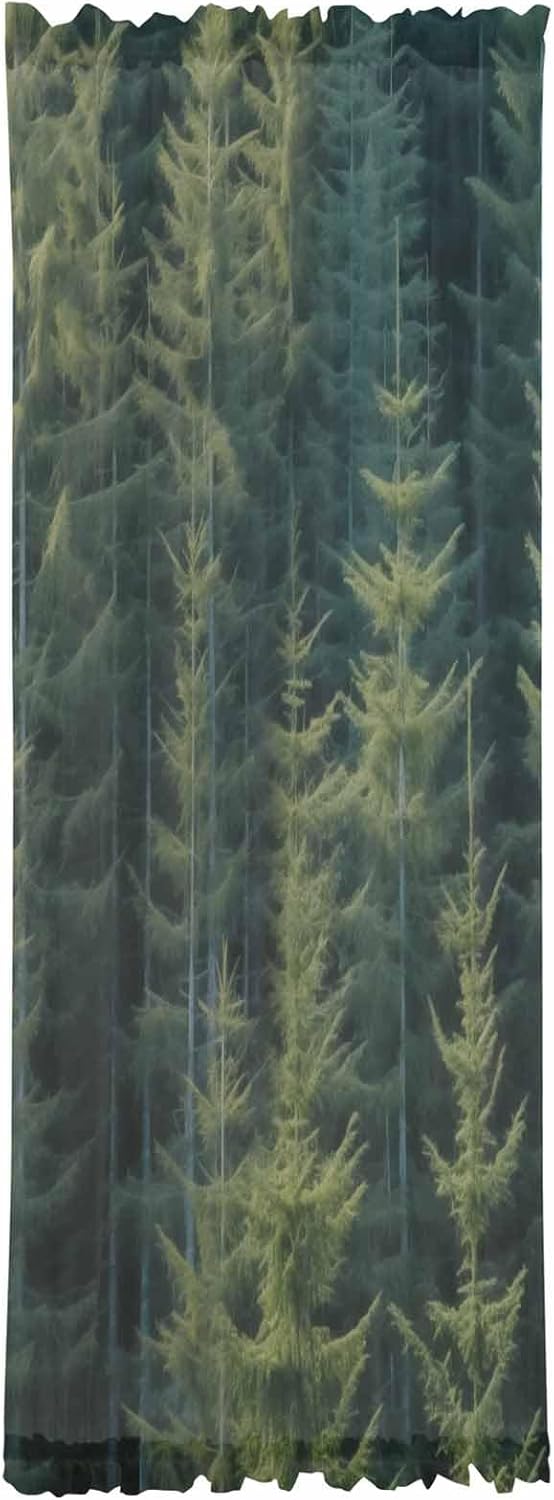 Green Pine Trees French Door Curtain