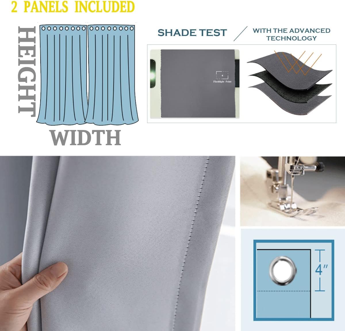 YANFENQI Block Out Curtains 2 Panels Grommet Blackout