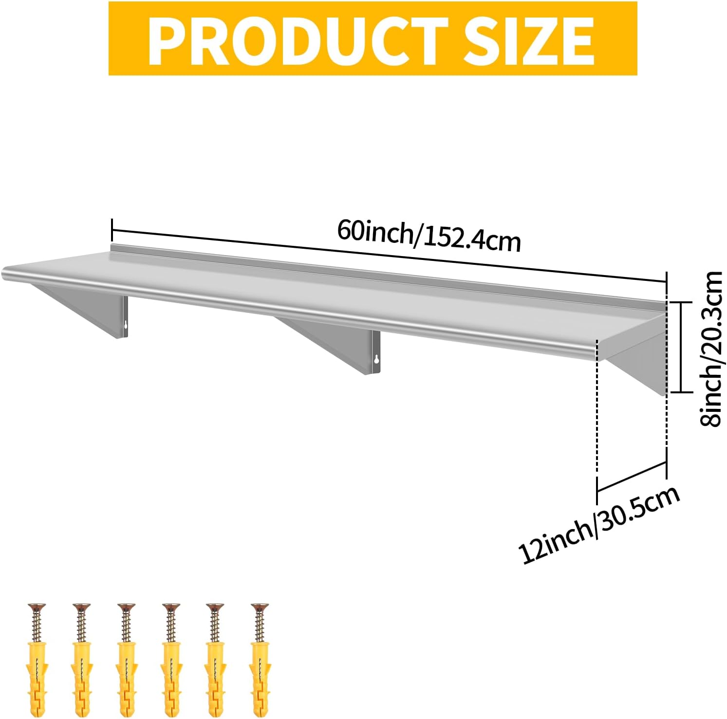 Stainless Steel Wall Shelf 12x60 Heavy Duty Floating Mount