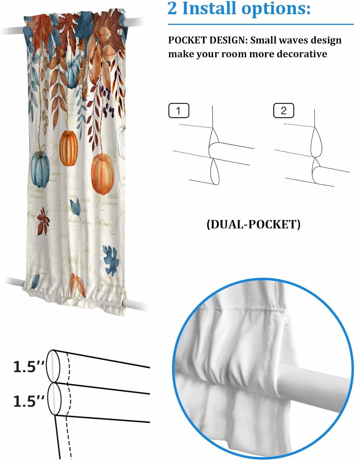 Orange Blue Pumpkins Fall Door Curtain for Privacy