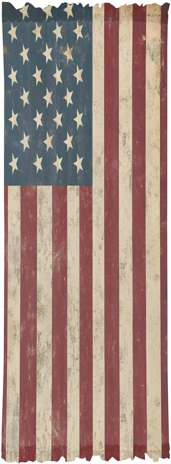 Retro Red Blue American Flag Door Curtain with Tieback