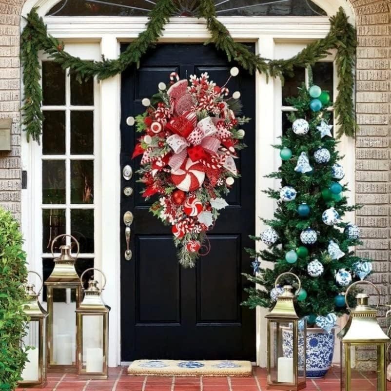 Red and White Teardrop Wreath for Front Door