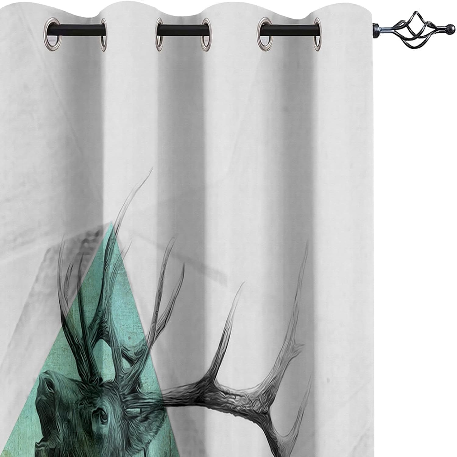 White Long Curtains with Deer Geometry Design 104 x 63