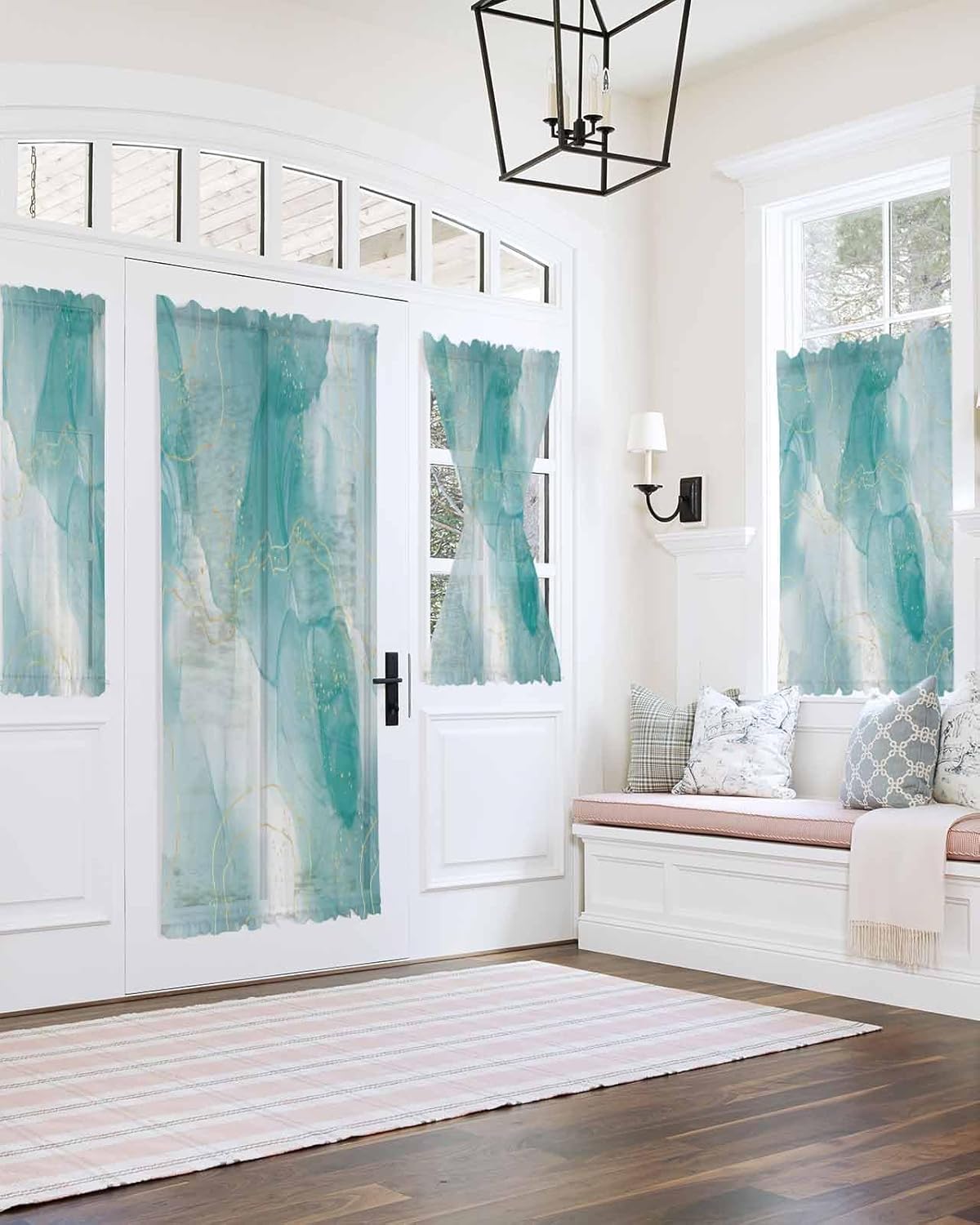 Green Marble French Door Curtain with Tieback