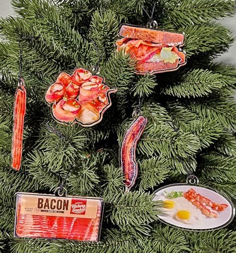 Set of 6 Realistic Acrylic Bacon Ornaments Made in the USA