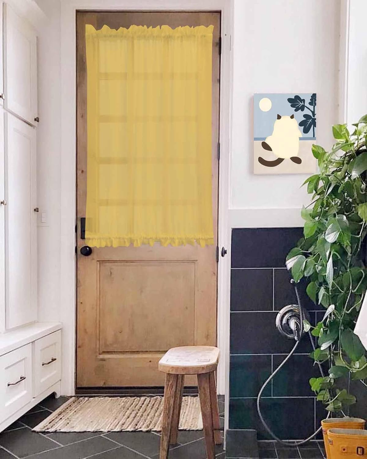 Sheer Yellow French Door Curtain 54x40 Inch