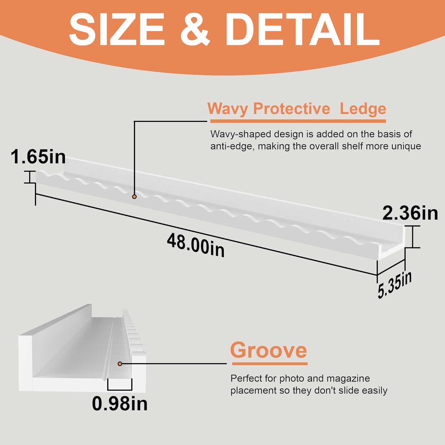 Solid Bamboo Floating Shelves Set of 2 White 48 Inch