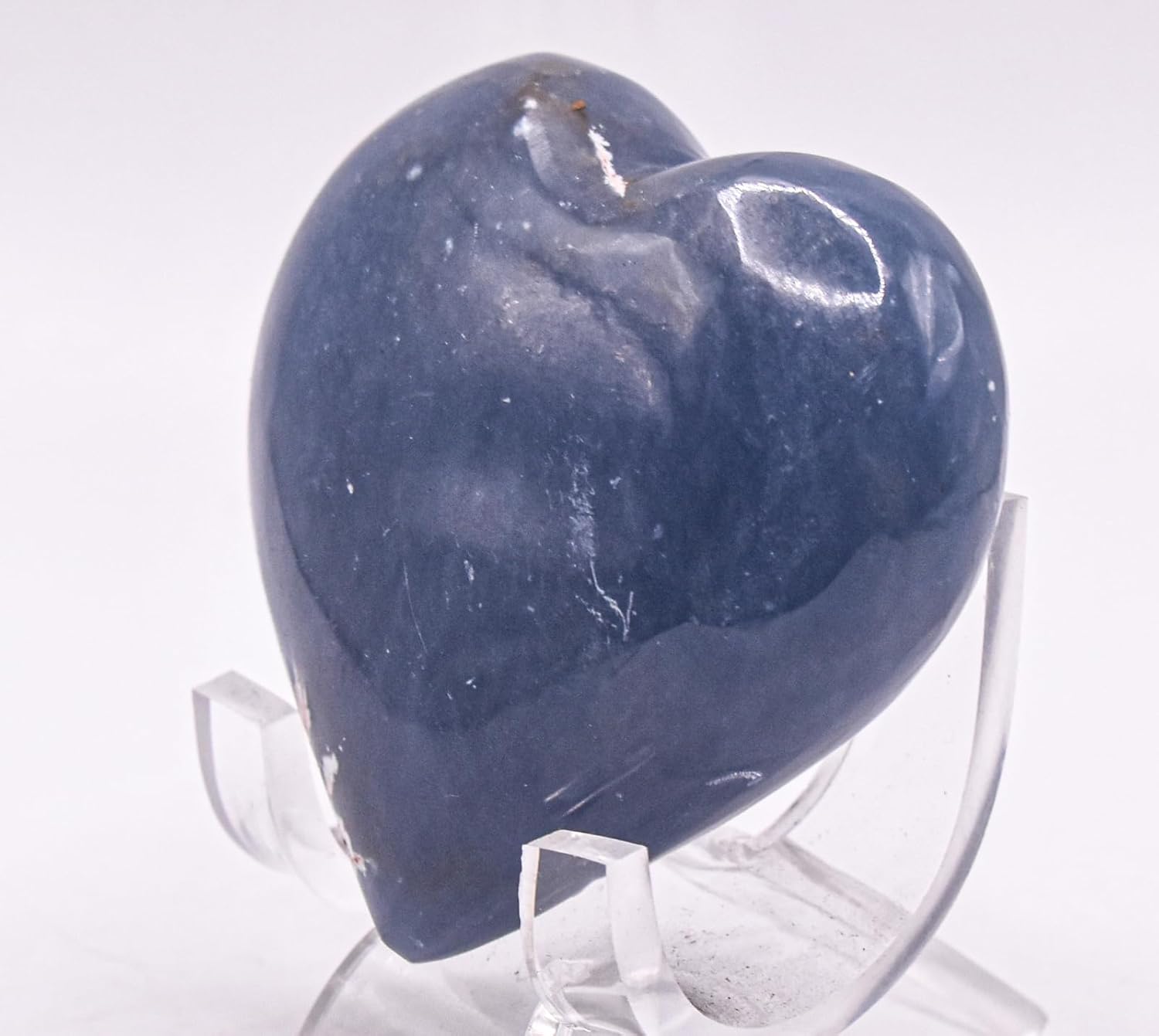 55mm Blue Angelite Heart with Stand - Peru
