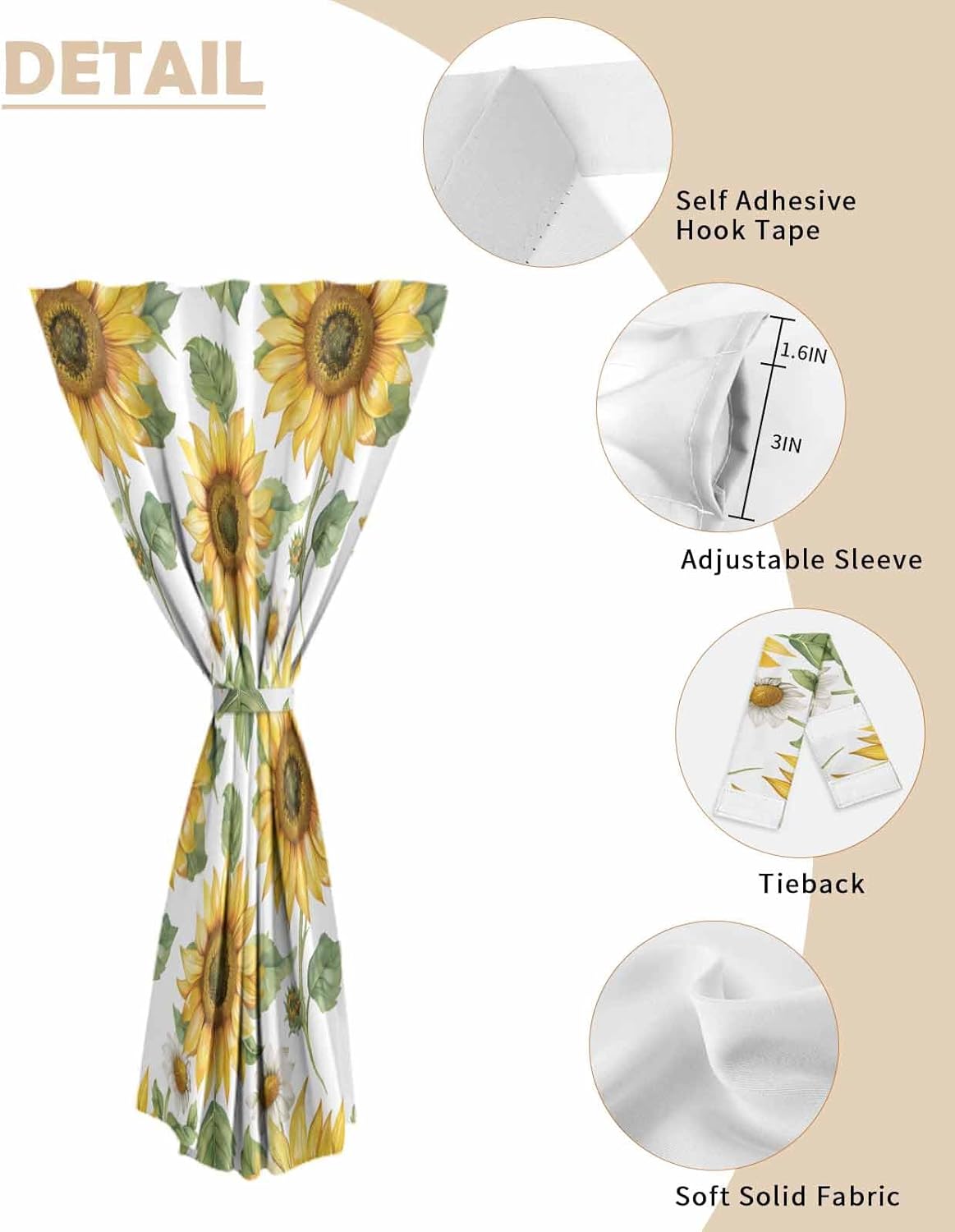Sunflower Self Adhesive Thermal Curtains for Windows and Doors