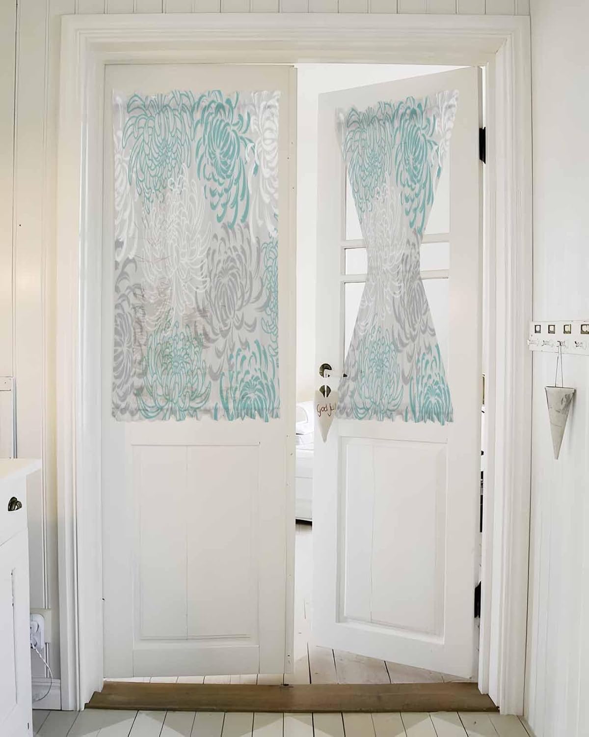 Yomandocix Aqua White French Door Curtain